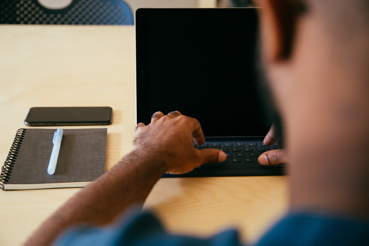 Professional typing at a desk